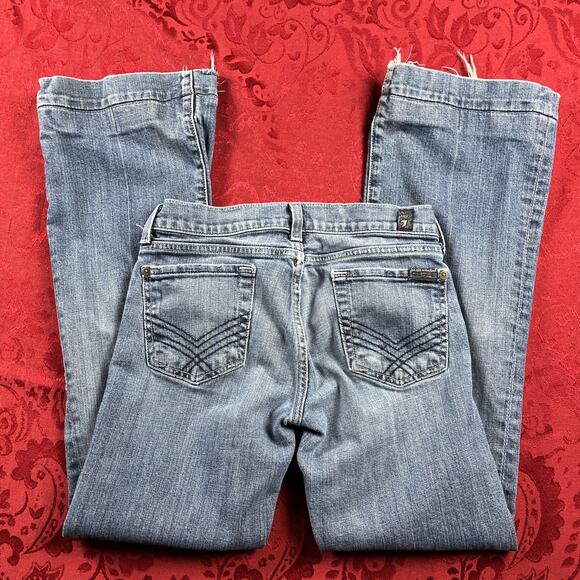 7 For All Mankind Denim - 7 For All Mankind Dojo Jeans Women 25x28" Blue Denim Pants Flare Distressed 7FAM